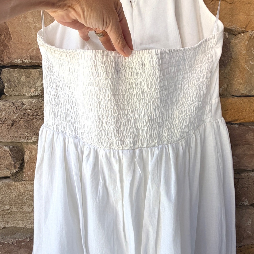 Lane Bryant Women 16 Dress White Eyelet Halter Smocked Cotton Lined Midi Cottage - Picture 6 of 11